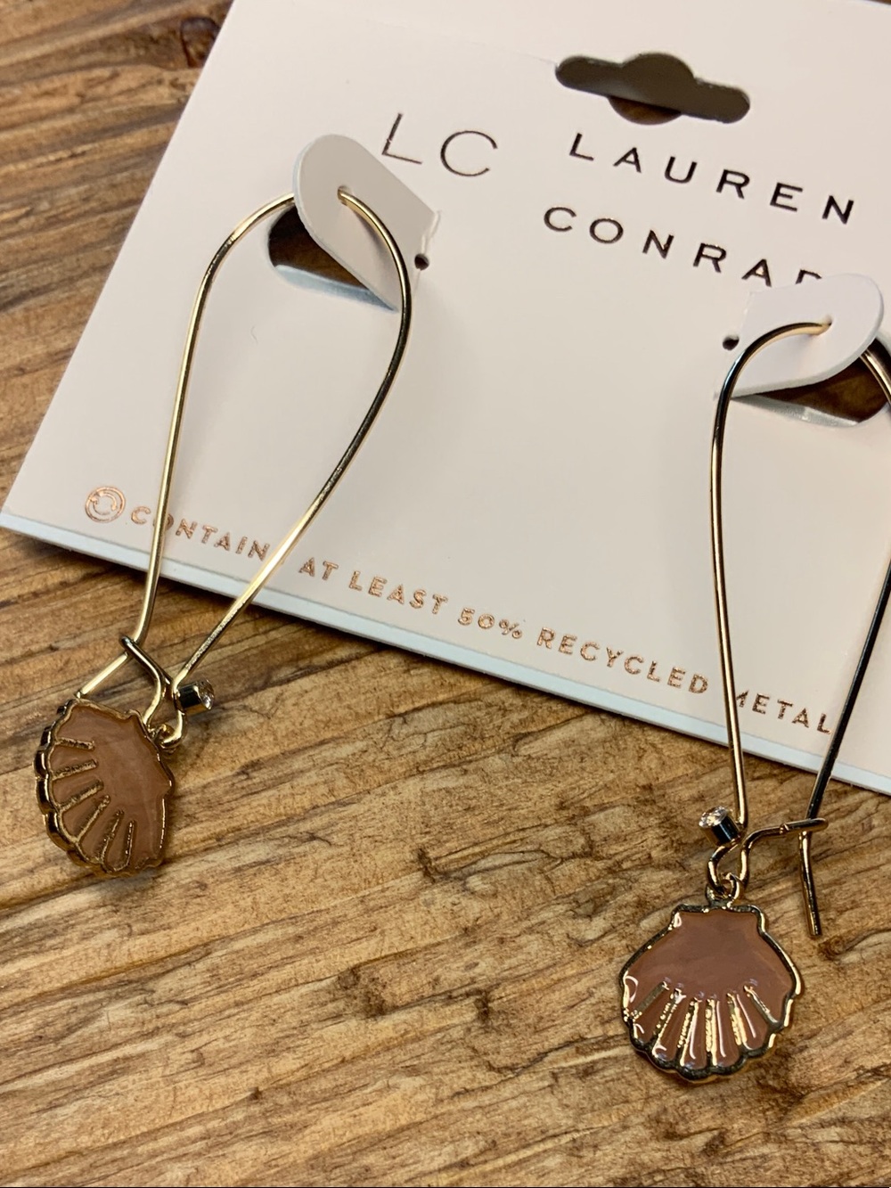 LC Lauren Conrad with Pink Shell Charms Gold Tone Drop Earrings